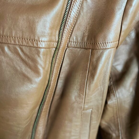 NWT Michael Kors Women's Brown Cropped Leather Moto Jacket - Picture 11 of 15